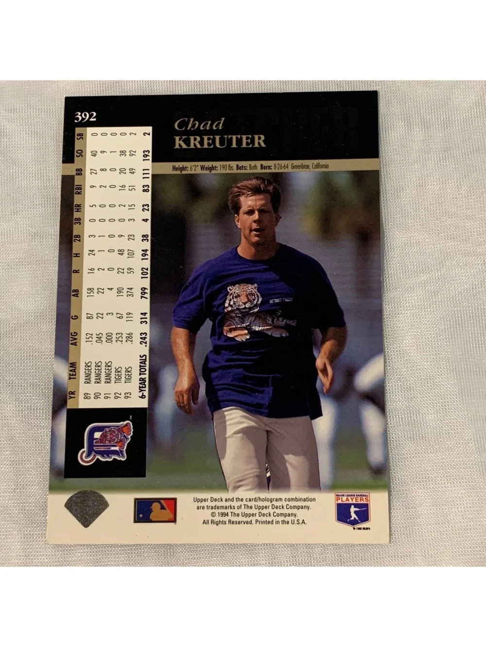 1994 Upper Deck Baseball Chad Kreuter #392 Detroit Tigers MLB Trading Card